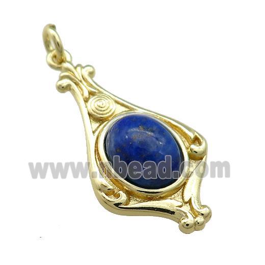 Copper Pendant Pave Blue Lapis Lazuli Gold Plated