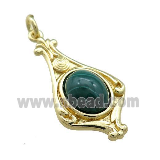 Copper Pendant Pave Green Malachite Gold Plated