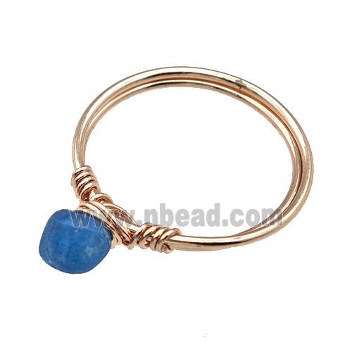 Copper Rings With Apatite Wire Wrapped Rose Gold