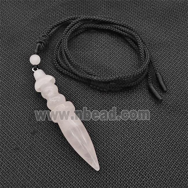 Pink Rose Quartz Pendulum Necklace Black Nylon Rope