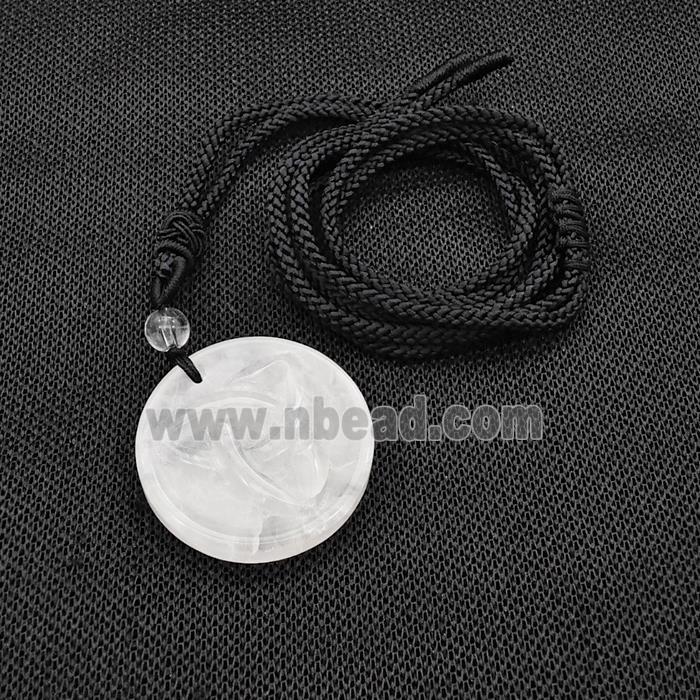 Natural Clear Quartz Trinity Necklace Circle Black Nylon Rope