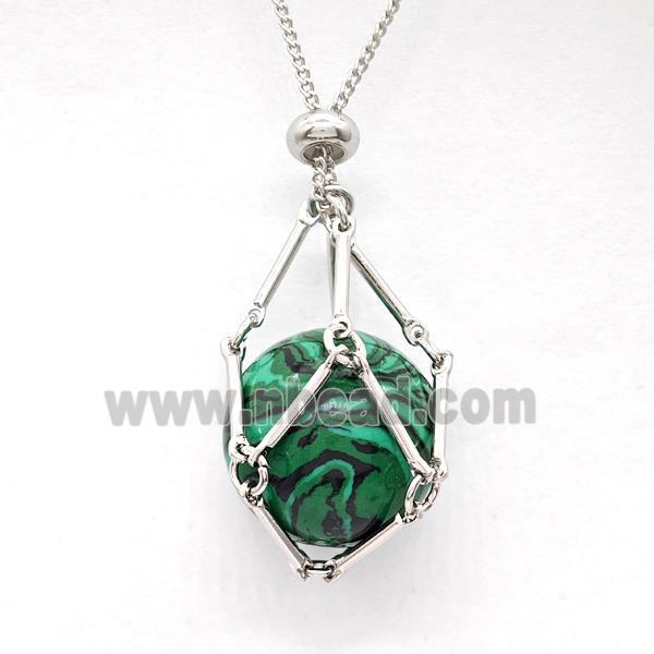 Synthetic Malachite Necklace Platinum Plated