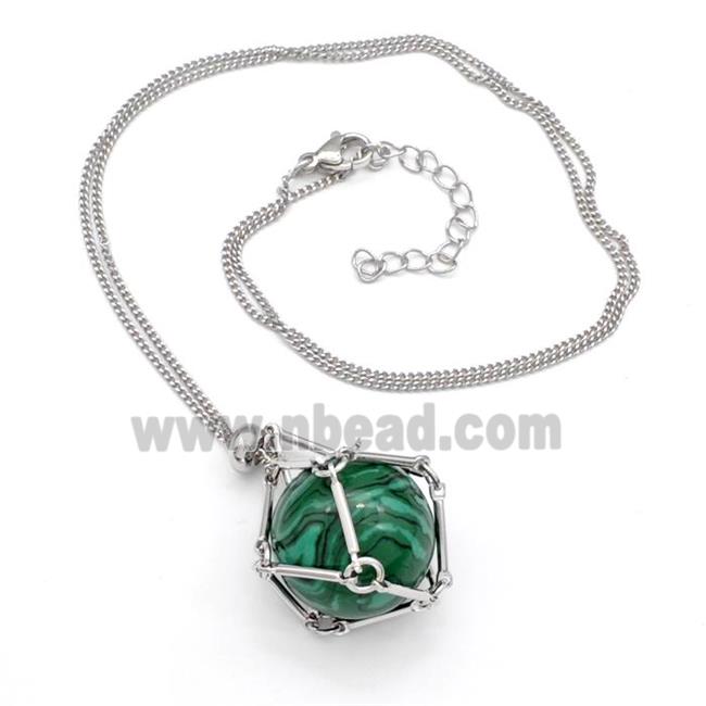 Synthetic Malachite Necklace Platinum Plated