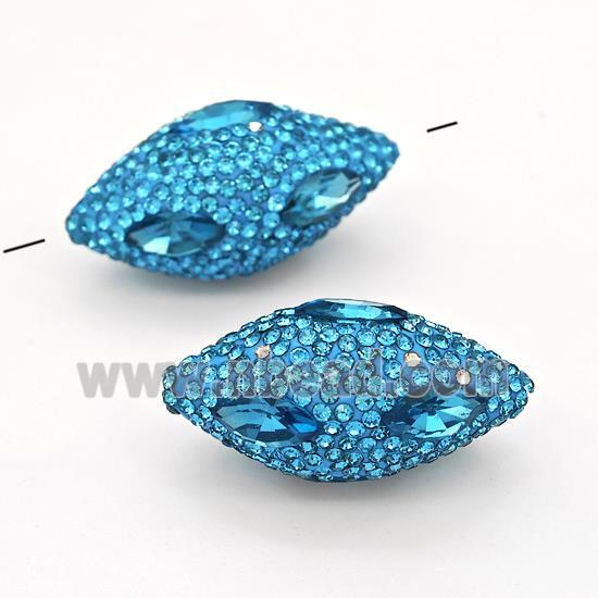 Clay Rice Beads Pave Blue Rhinestone Crystal Glass