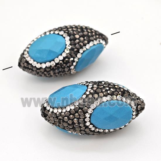 Clay Rice Beads Pave Rhinestone Blue Synthetic Turquoise