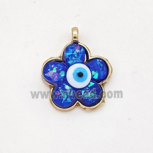 Copper Flower Pendant Pave Blue Fire Opal Eye Gold Plated