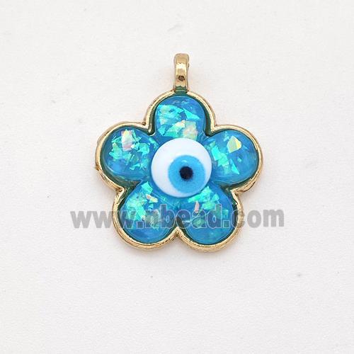 Copper Flower Pendant Pave Aqua Fire Opal Eye Gold Plated