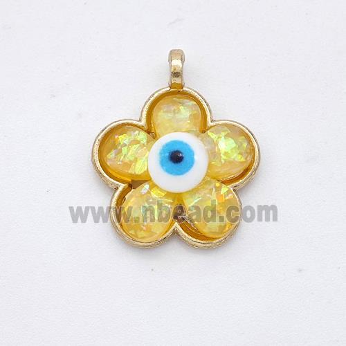 Copper Flower Pendant Pave Yellow Fire Opal Eye Gold Plated