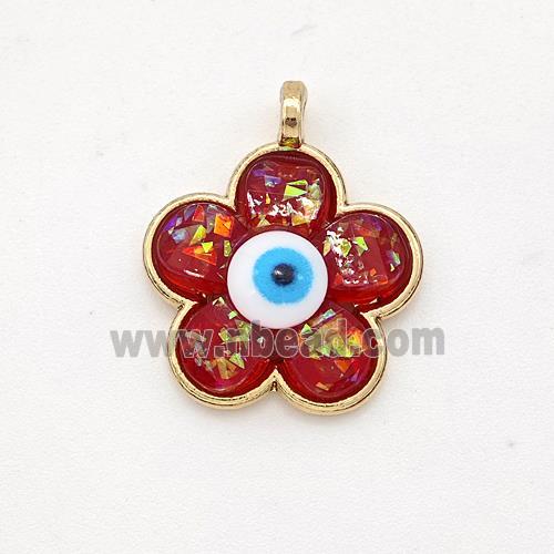 Copper Flower Pendant Pave Red Fire Opal Eye Gold Plated