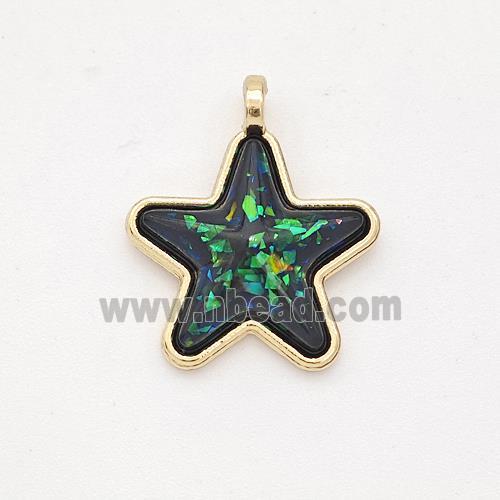 Copper Star Pendant Pave Green Fire Opal Gold Plated