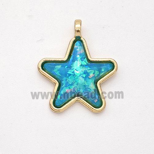 Copper Star Pendant Pave Aqua Fire Opal Gold Plated