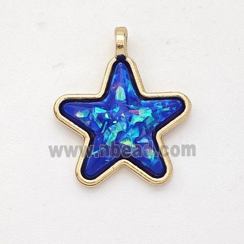 Copper Star Pendant Pave Blue Fire Opal Gold Plated