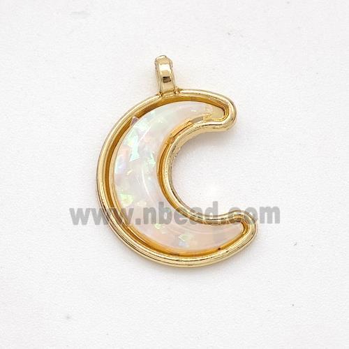 Copper Moon Pendant Pave Fire Opal Gold Plated