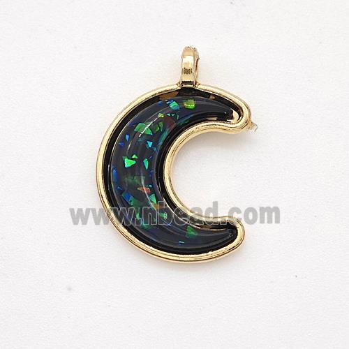 Copper Moon Pendant Pave Green Fire Opal Gold Plated