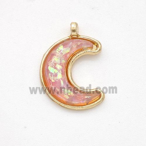 Copper Moon Pendant Pave Pink Fire Opal Gold Plated