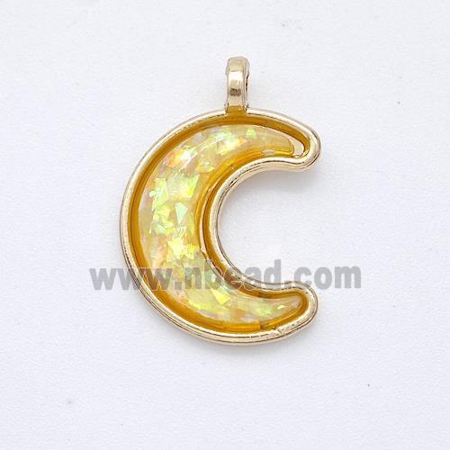 Copper Moon Pendant Pave Yellow Fire Opal Gold Plated