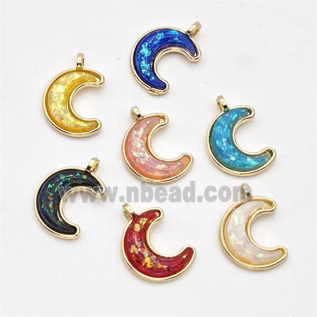 Copper Moon Pendant Pave Fire Opal Gold Plated Mixed