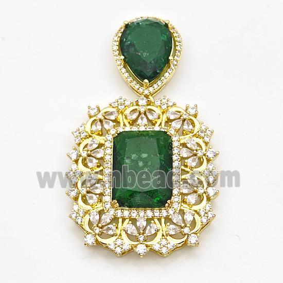 Copper Pendant Pave Zirconia Green Acrylic Gold Plated