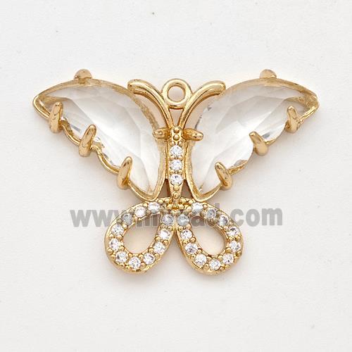 Clear Crystal Glass Copper Butterfly Pendant Pave Zirconia Gold Plated