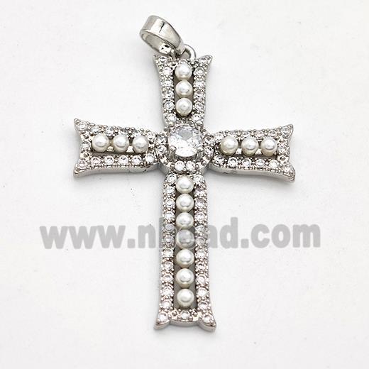 Copper Cross Pendant Pave Pearlized Resin Platinum Plated