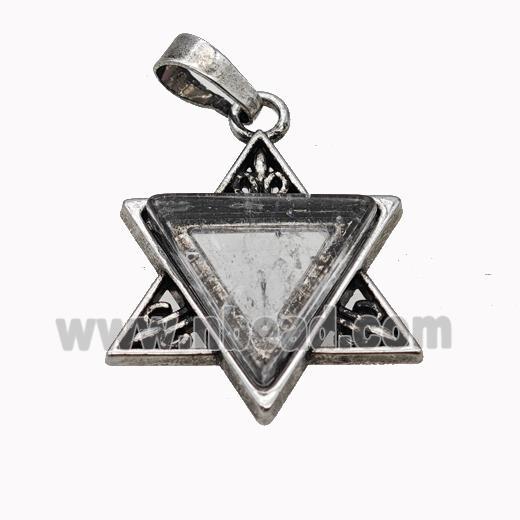 Alloy David Star Pendant Pave Clear Quartz Antique Silver