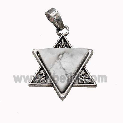 Alloy David Star Pendant Pave Wholite Turquoise Antique Silver