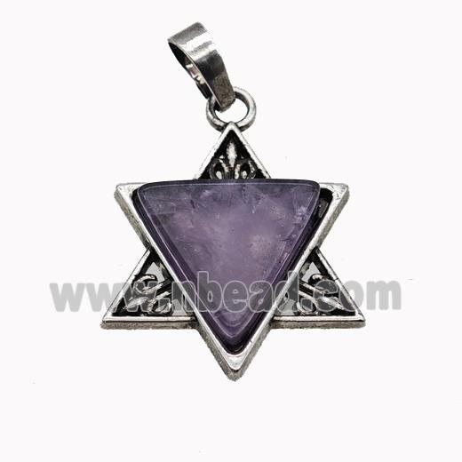 Alloy David Star Pendant Pave Purple Amethyst Antique Silver