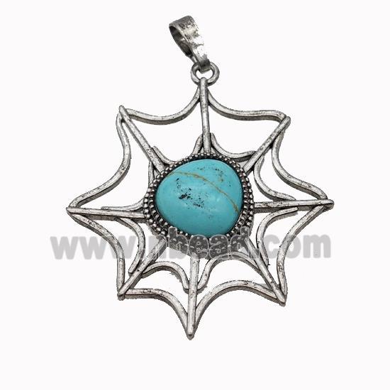 Alloy Spiderweb Pendant Pave Teal Turquoise Antique Silver