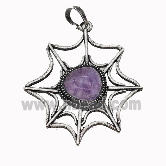 Alloy Spiderweb Pendant Pave Amethyst Antique Silver