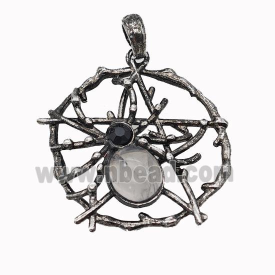 Alloy Spider Pendant Pave Clear Quartz Antique Silver