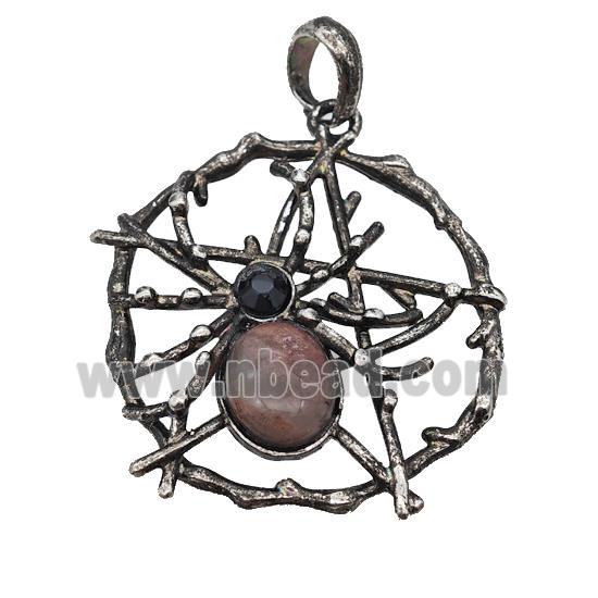 Alloy Spider Pendant Pave Strawberry Quartz Antique Silver