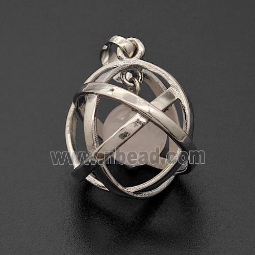 Alloy Sphere Pendant With Rose Quartz Platinum Plated