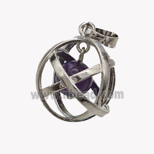 Alloy Sphere Pendant With Purple Amethyst Platinum Plated