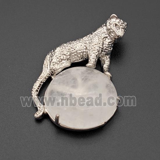 Alloy Leopard Pendant Pave Clear Quartz Platinum Plated