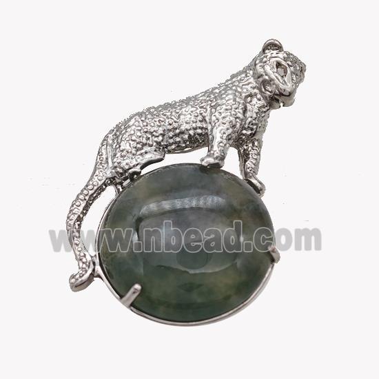 Alloy Leopard Pendant Pave Labradorite Platinum Plated