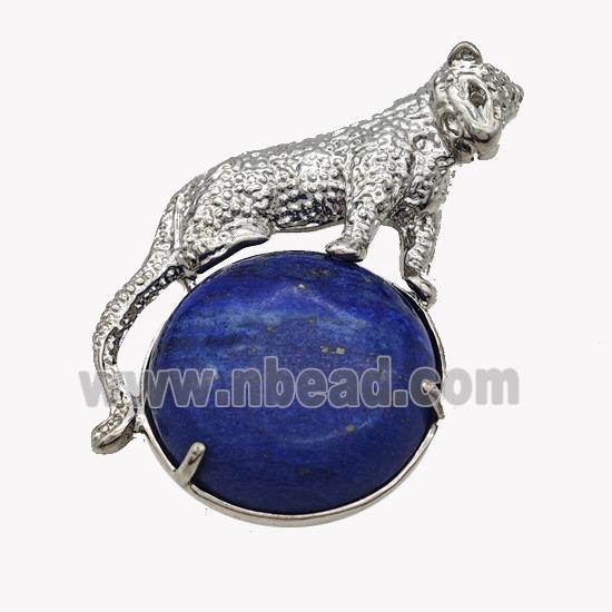 Alloy Leopard Pendant Pave Blue Lapis Platinum Plated