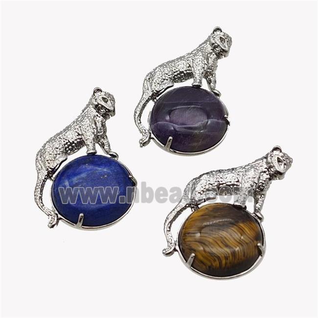 Alloy Leopard Pendant Pave Gemstone Platinum Plated Mixed