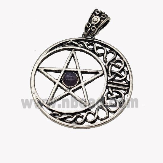 Alloy Moon Star Pendant Pave Purple Amethyst Antique Silver