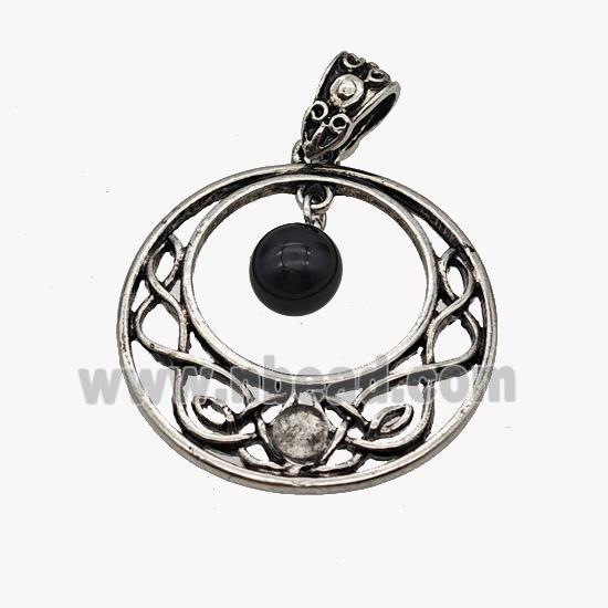 Alloy GoGo Pendant Pave Black Obsidian Antique Silver