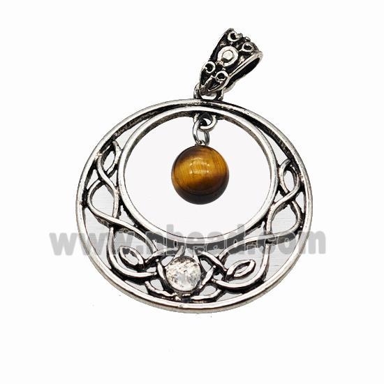 Alloy GoGo Pendant Pave Tiger Eye Stone Antique Silver