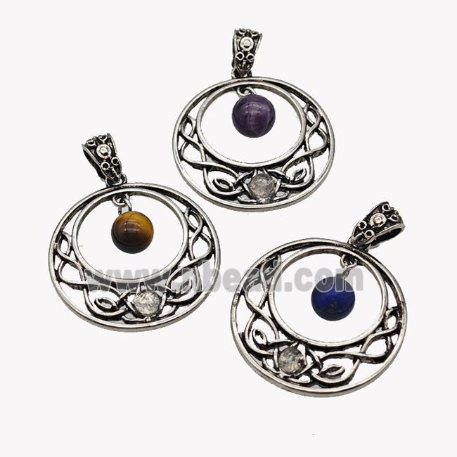 Alloy GoGo Pendant Pave Gemstone Antique Silver Mixed