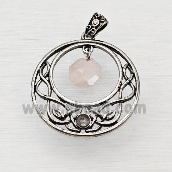 Alloy GoGo Pendant With Rose Quartz Antique Silver