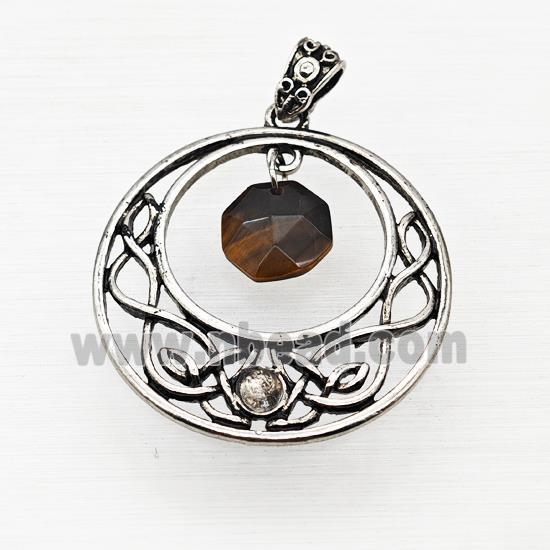 Alloy GoGo Pendant With Tiger Eye Stone Antique Silver