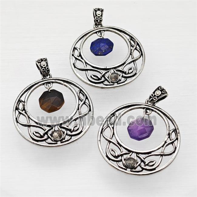 Alloy GoGo Pendant With Gemstone Antique Silver Mixed