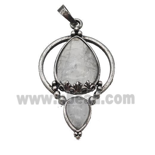 Alloy Teardrop Pendant Pave Clear Quartz Antique Silver