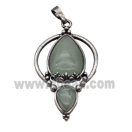 Alloy Teardrop Pendant Pave Green Aventurine Antique Silver