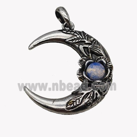 Alloy Moon Pendant Pave Opalite Antique Silver