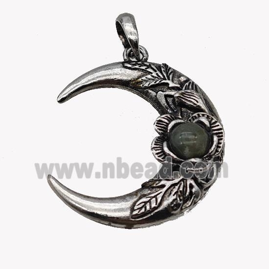 Alloy Moon Pendant Pave Indian Agate Antique Silver