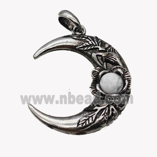 Alloy Moon Pendant Pave White Howlite Antique Silver