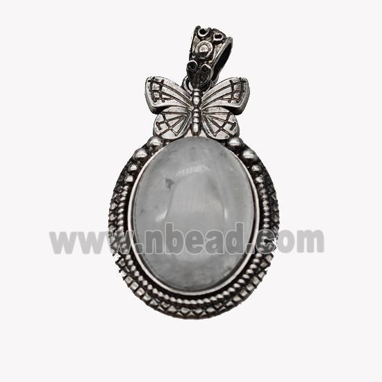 Alloy Butterfly Pendant Pave Clear Quartz Antique Silver